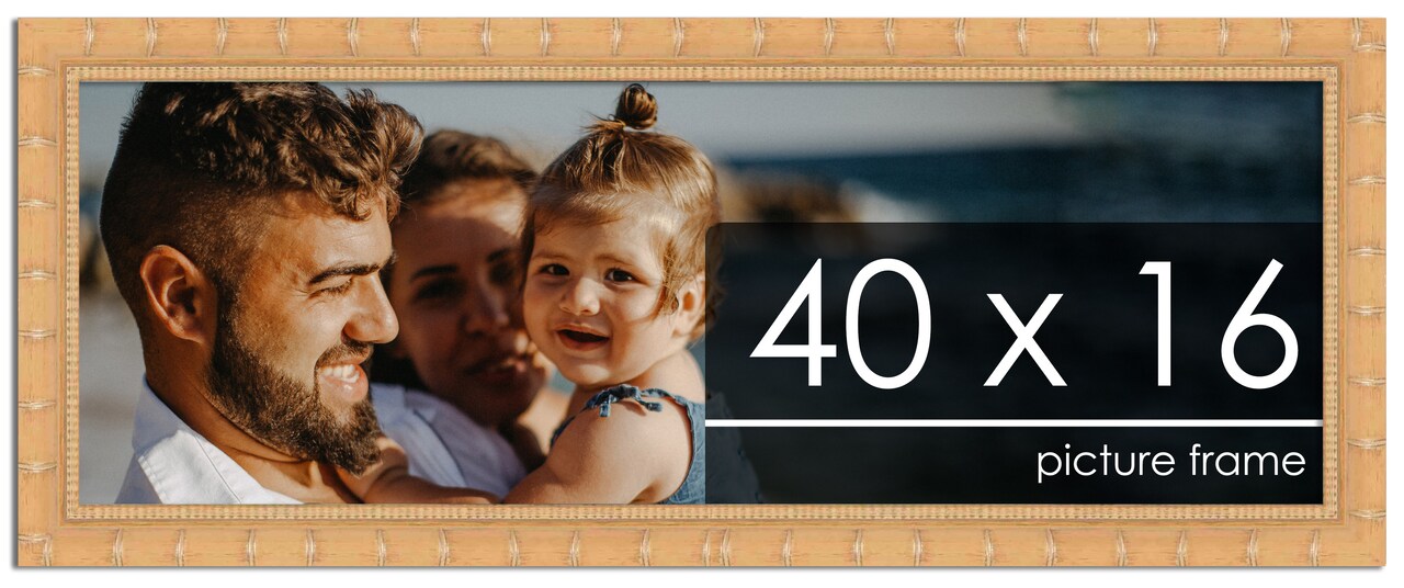 40x16 Natural Modern Bamboo Picture Frame - UV Acrylic, Foam Board Backing, Hanging Hardware